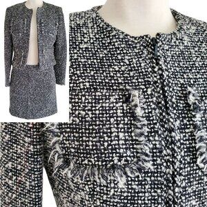 INC Tweed Boucle Fringe Trim Jacket Skirt Suit Set Clueless Chanel Vibe Size 4P